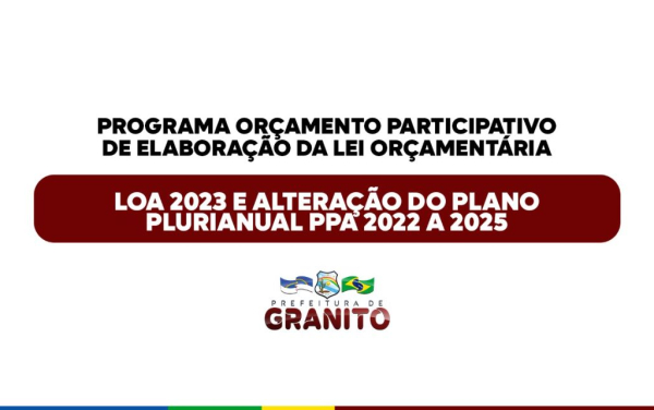 AUDIÊNCIA PÚBLICA - ORÇAMENTO PARTICIPATIVO DE ELABORAÇÃO DA LEI ORÇAMENTÁRIA – LOA 2023 e ALTERAÇÃO DO PLANO PLURIANUAL PPA 2022 a 2025.