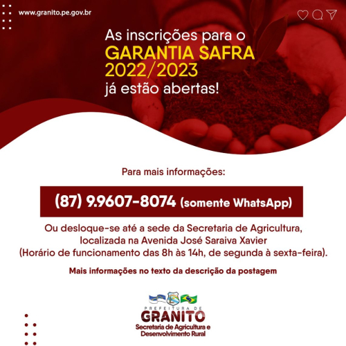 Cadastro para o garantia safra 2022/2023