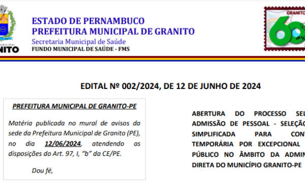 EDITAL Nº 002/2024, DE 12 DE JUNHO DE 2024
