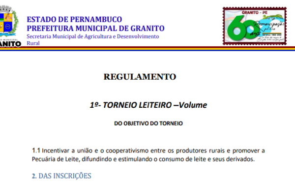 REGULAMENTO: 1º - TORNEIO LEITEIRO – Volume