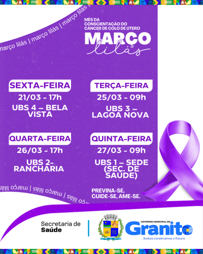 Granito-PE, março de 2025 – A Prefeitura de Granito, por meio da Secretaria de Saúde e em parceria com a Secretaria da Mulher, está realizando uma série de ações dentro da campanha