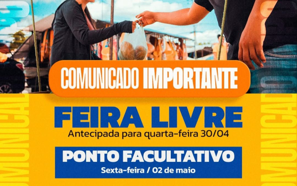 Feira livre de Granito será antecipada para quarta-feira (30) e sexta (02) será ponto facultativo