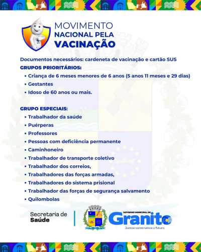 A saúde de Granito é prioridade! Vacinação contra Influenza no dia 10 de maio