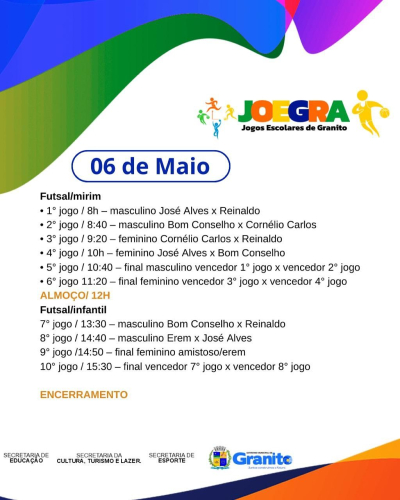 Confira a programação completa dos Jogos Escolares de Granito 2025!