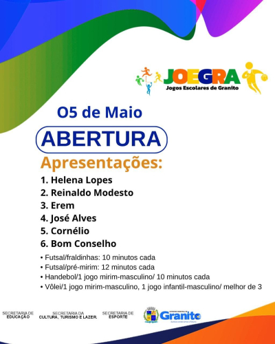 Confira a programação completa dos Jogos Escolares de Granito 2025!